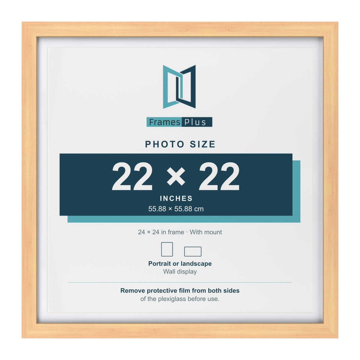 Classic Pine 24 x 24 inch picture frame with a white mount for a 22 x 22 inch photo