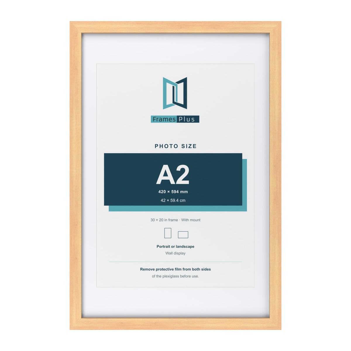 Classic Pine 30 x 20 inch picture frame with a white mount for an A2 photo