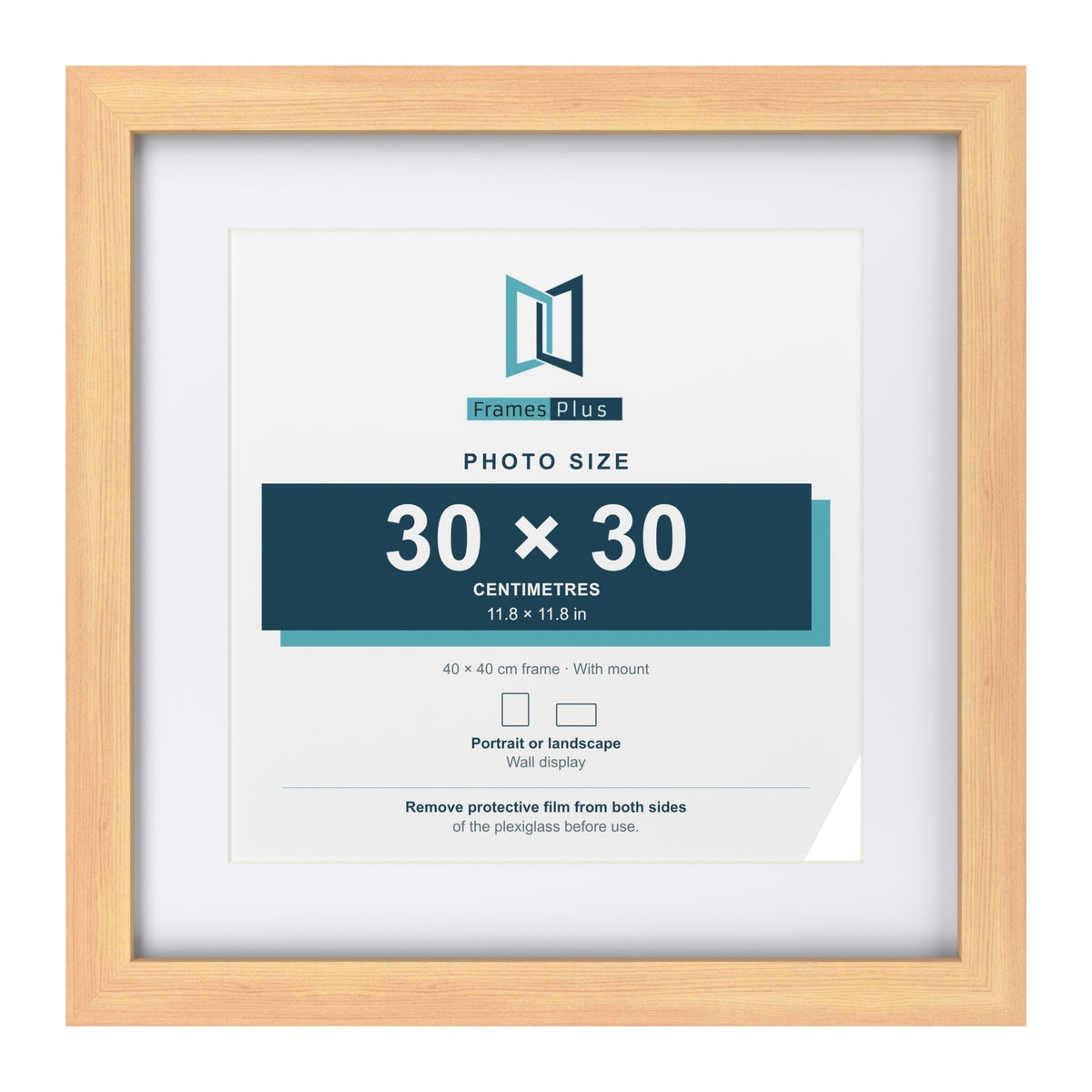Classic Pine 40 x 40 cm picture frame with a white mount for a 30 x 30 cm photo
