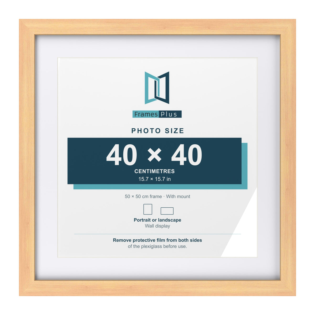 Classic Pine 50 x 50 cm picture frame with a white mount for a 40 x 40 cm photo