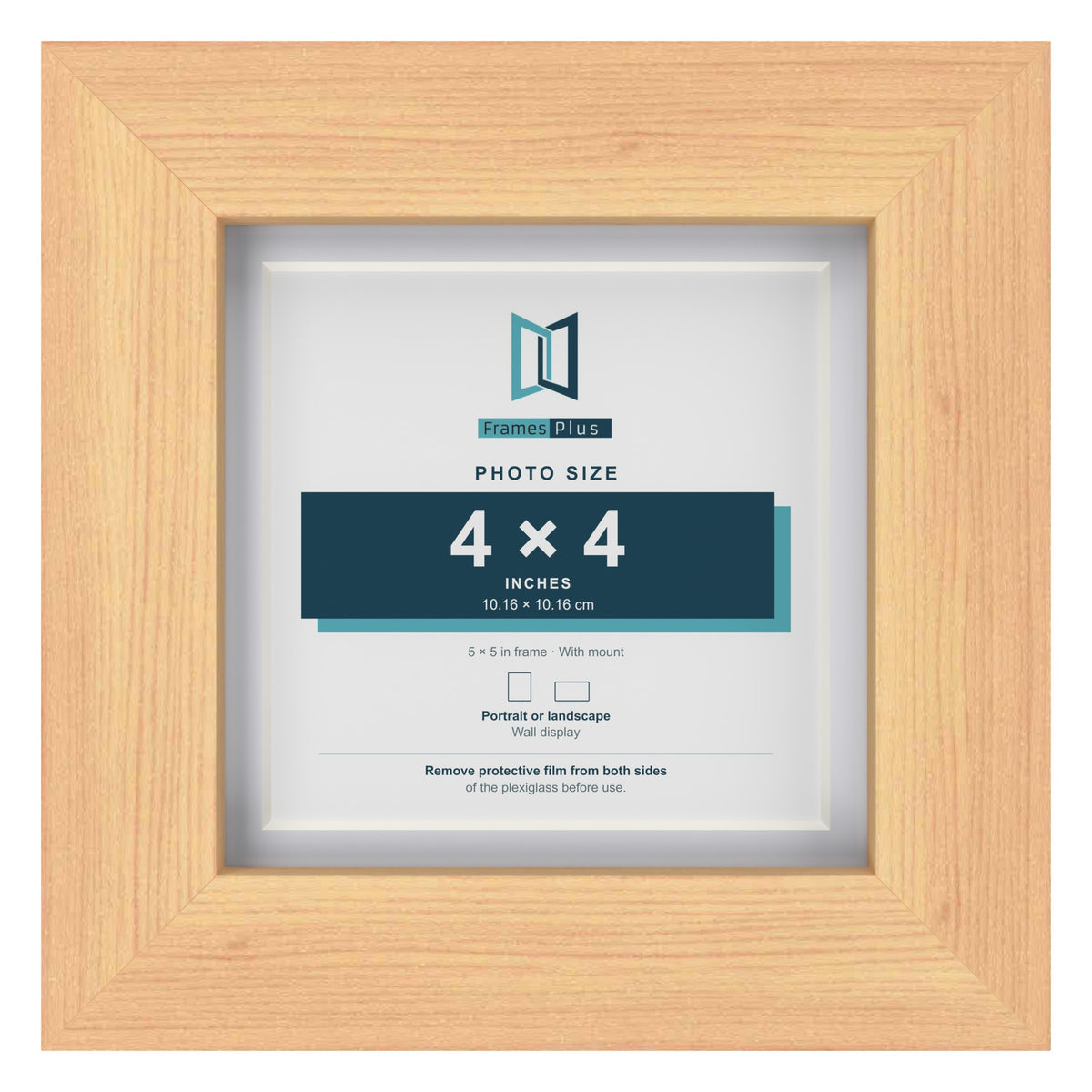 Classic Pine 5 x 5 inch picture frame with a white mount for a 4 x 4 inch photo