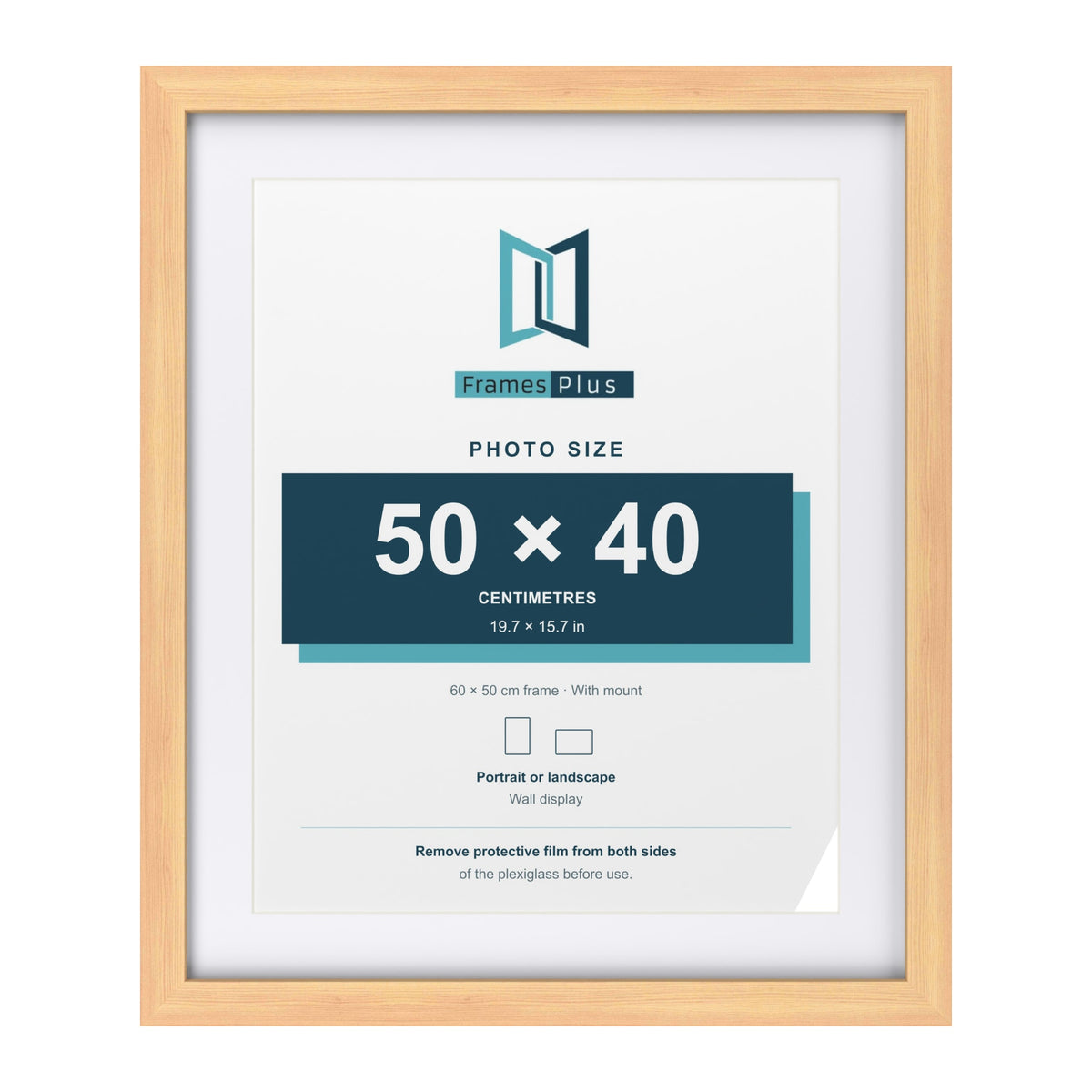 Classic Pine 60 x 50 cm picture frame with a white mount for a 50 x 40 cm photo