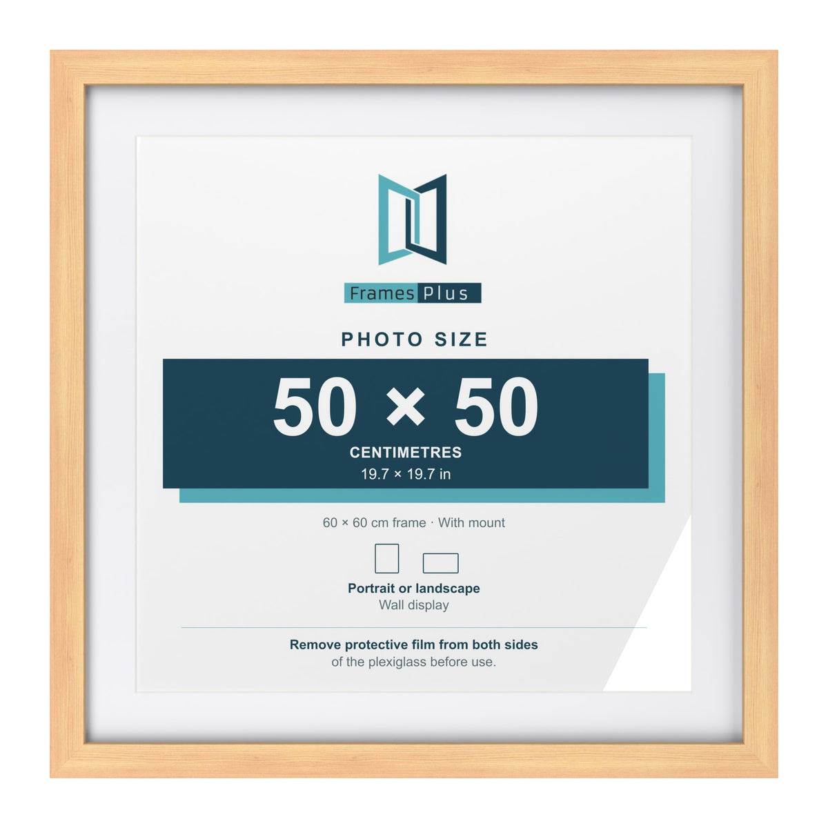 Classic Pine 60 x 60 cm picture frame with a white mount for a 50 x 50 cm photo