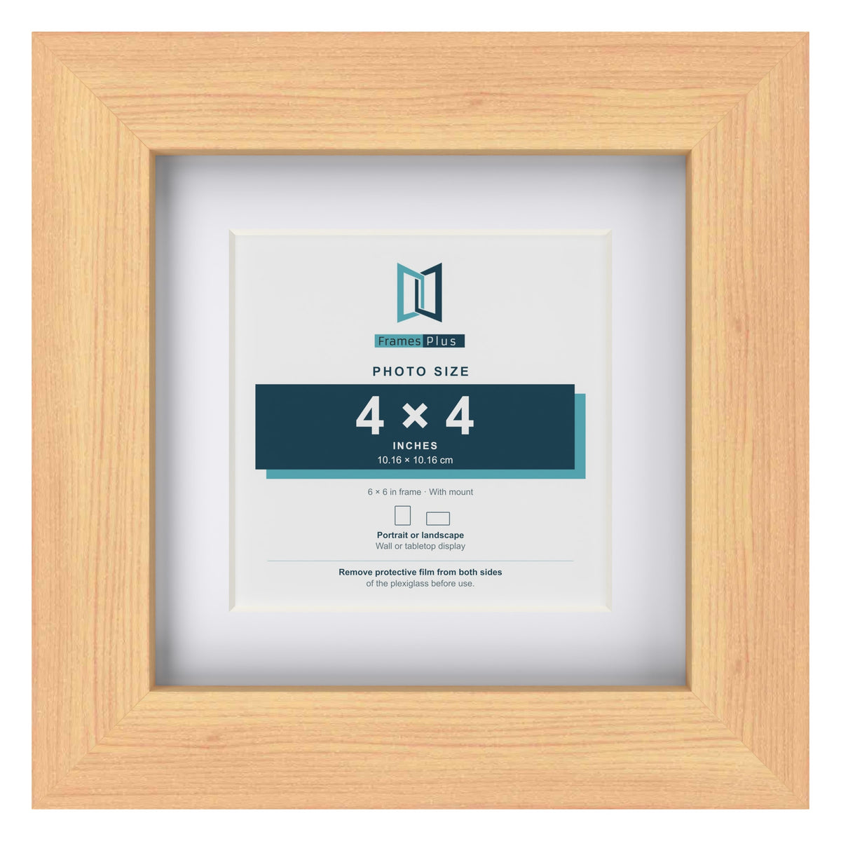 Classic Pine 6 x 6 inch picture frame with a white mount for a 4 x 4 inch photo