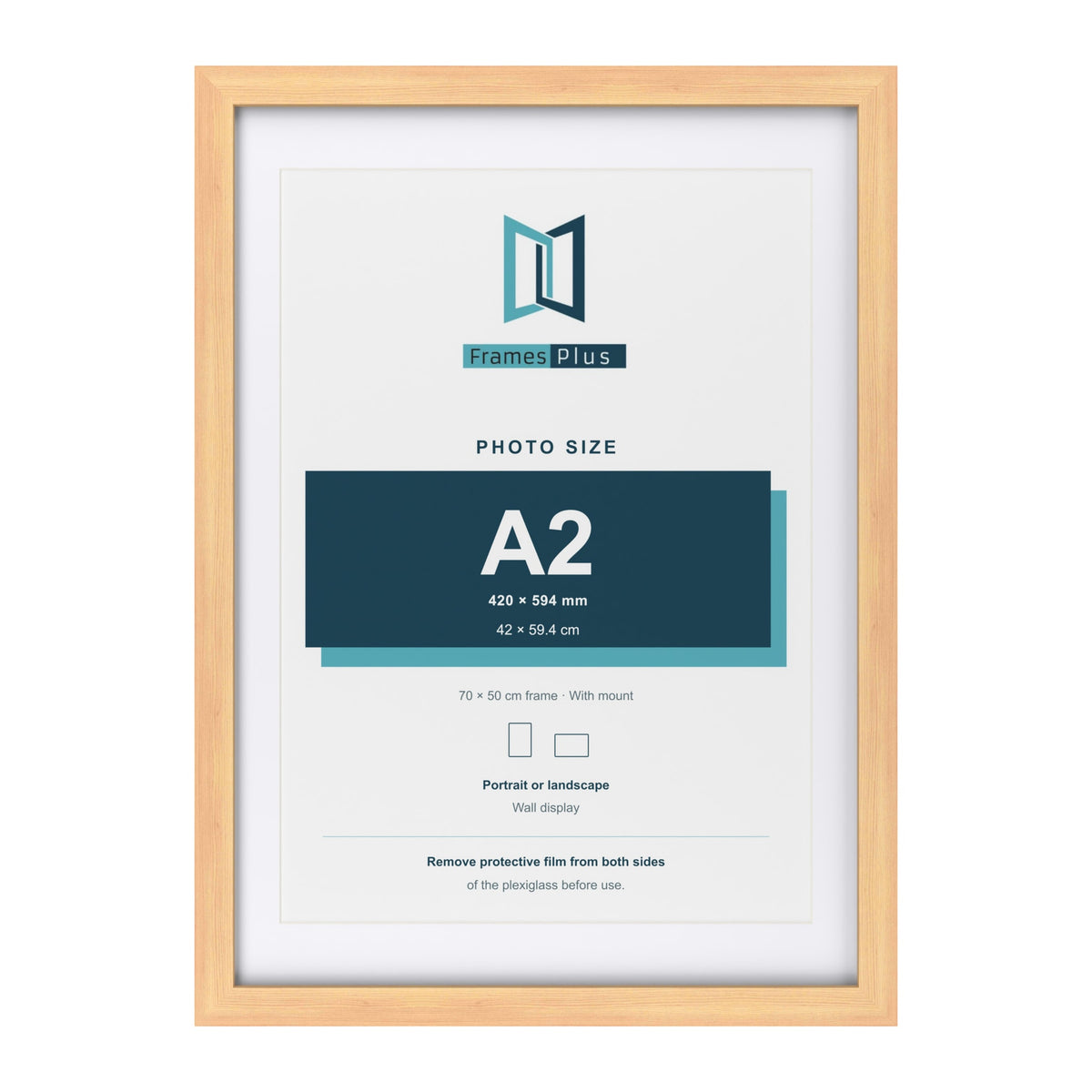 Classic Pine 70 x 50 cm picture frame with a white mount for an A2 photo