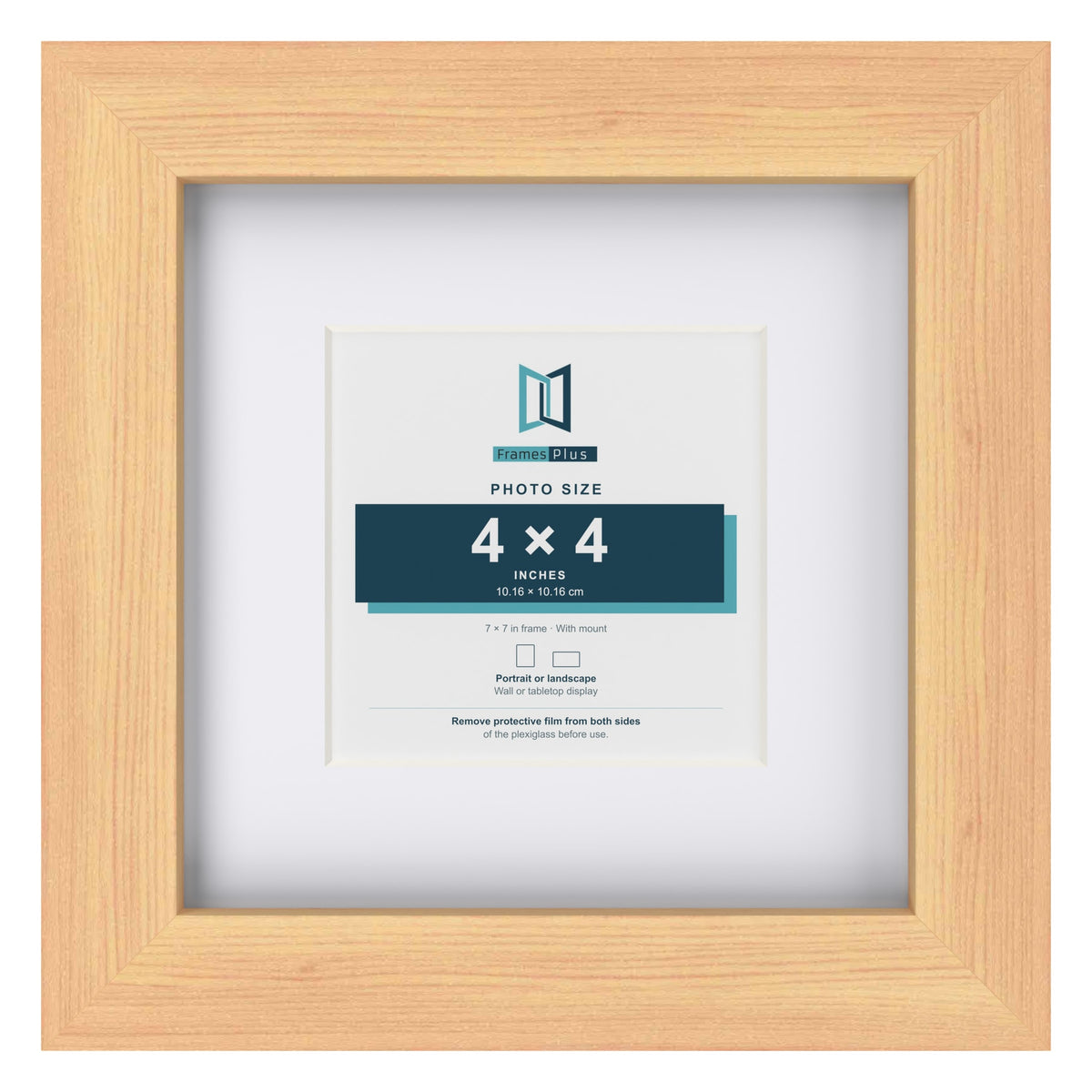 Classic Pine 7 x 7 inch picture frame with a white mount for a 4 x 4 inch photo