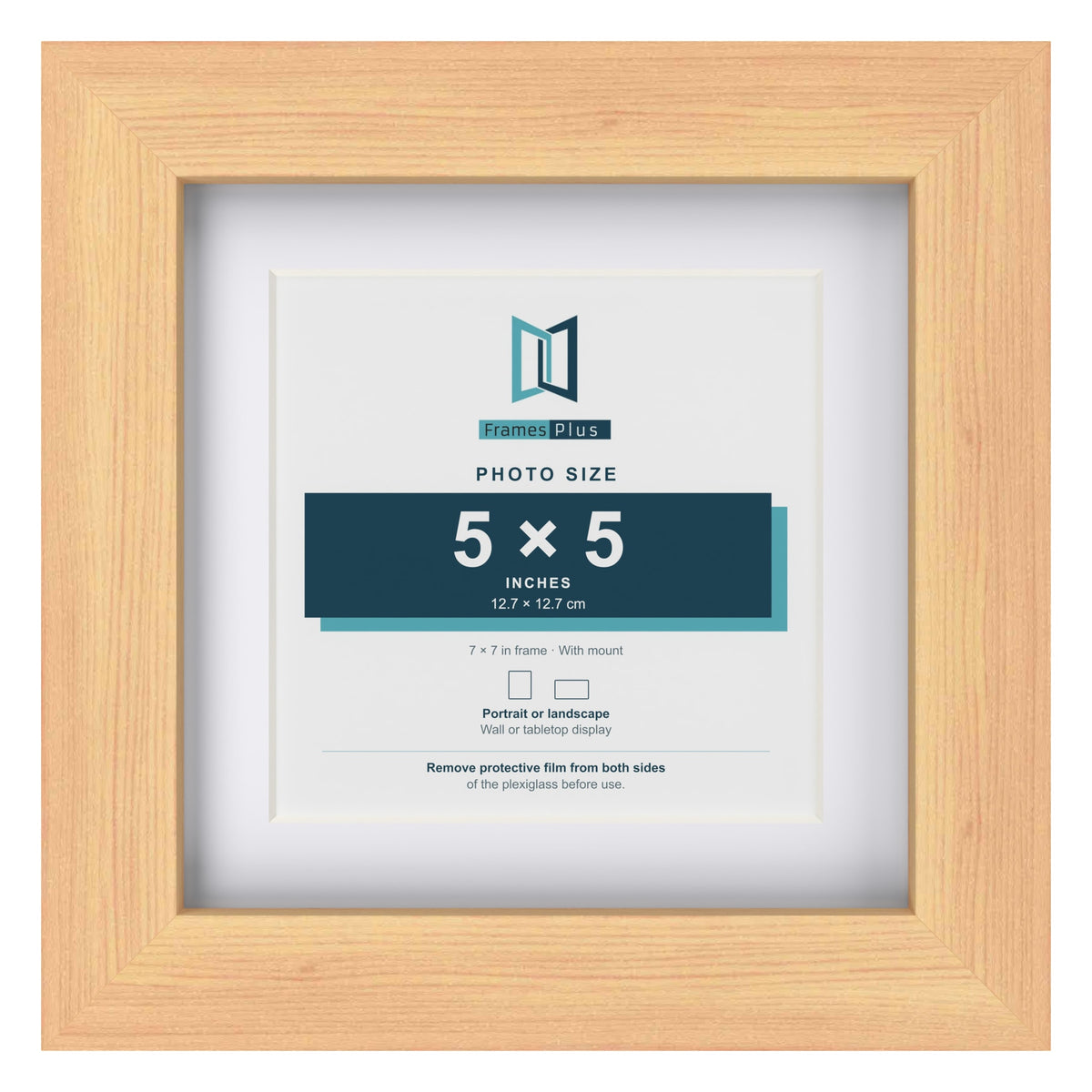 Classic Pine 7 x 7 inch picture frame with a white mount for a 5 x 5 inch photo