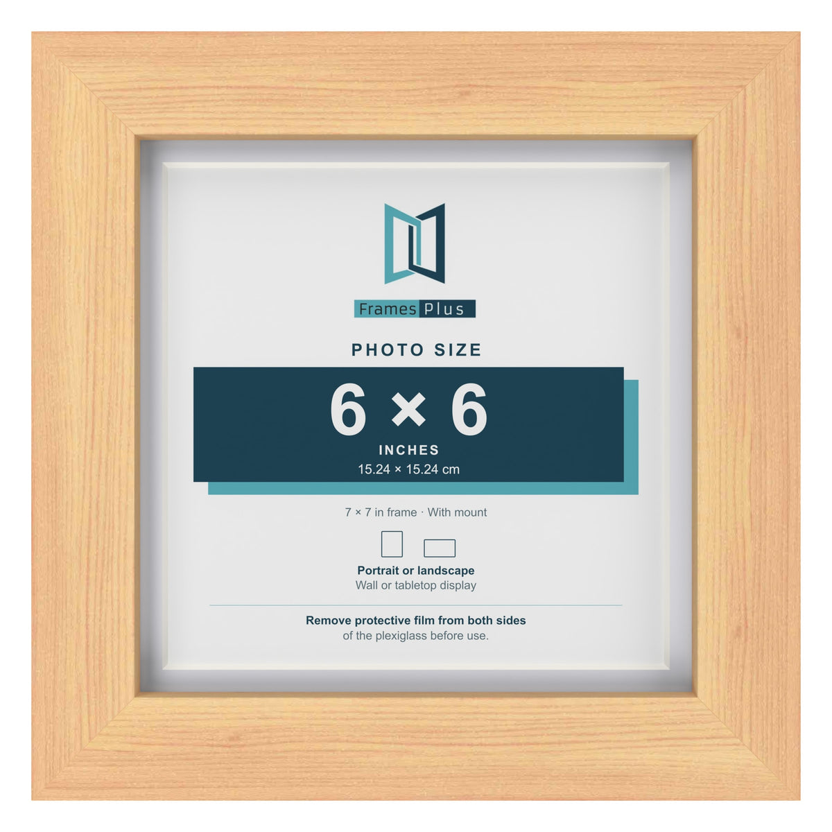 Classic Pine 7 x 7 inch picture frame with a white mount for a 6 x 6 inch photo