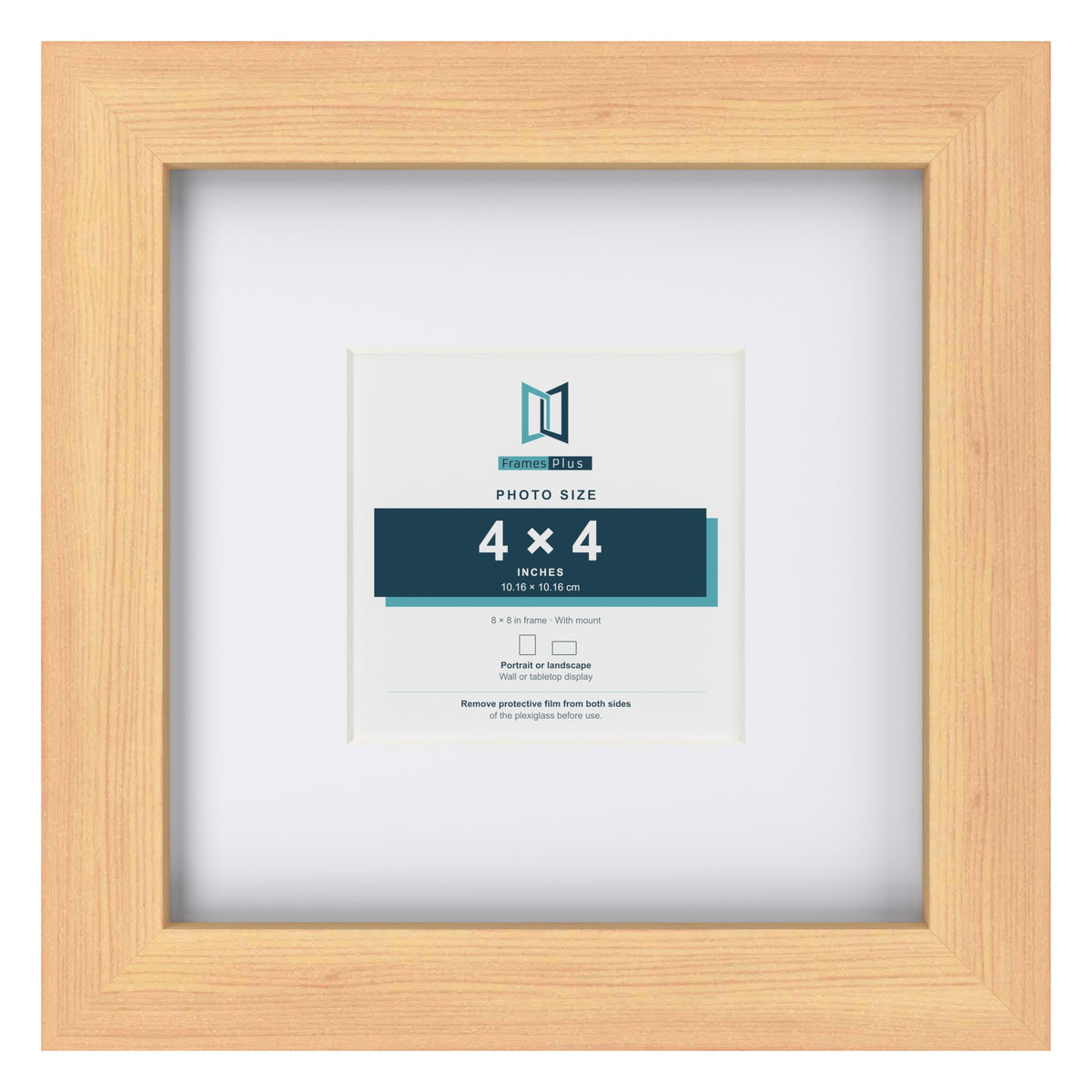 Classic Pine 8 x 8 inch picture frame with a white mount for a 4 x 4 inch photo