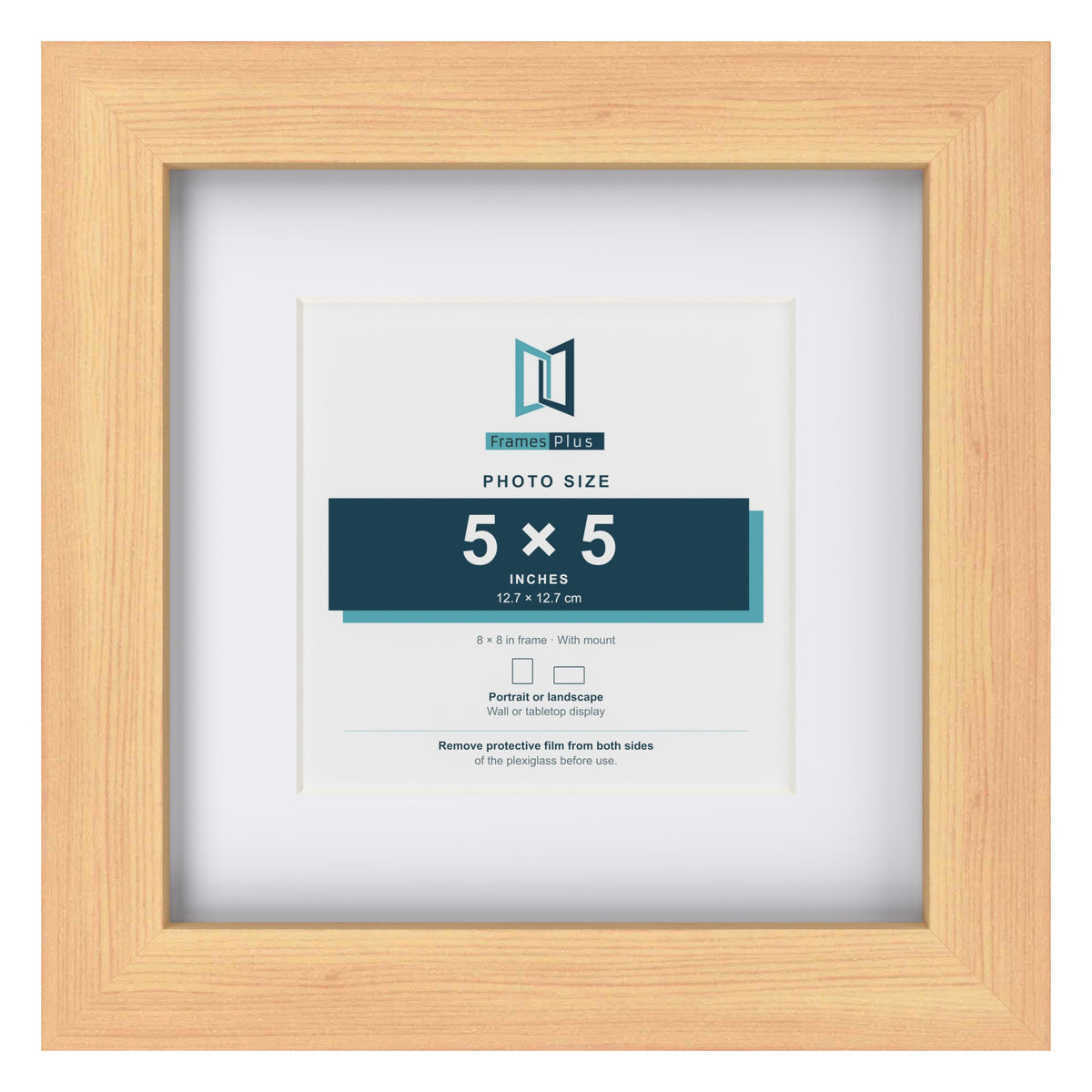 Classic Pine 8 x 8 inch picture frame with a white mount for a 5 x 5 inch photo