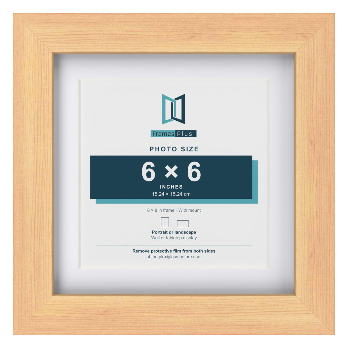 Classic Pine 8 x 8 inch picture frame with a white mount for a 6 x 6 inch photo