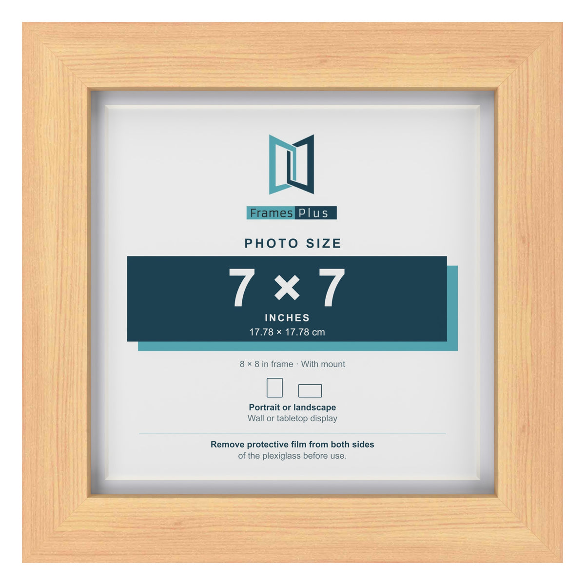 Classic Pine 8 x 8 inch picture frame with a white mount for a 7 x 7 inch photo
