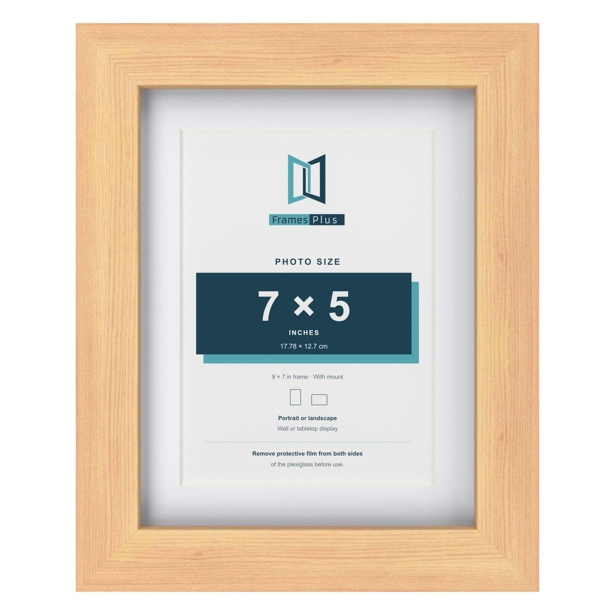Classic Pine 9 x 7 inch picture frame with a white mount for a 7 x 5 inch photo