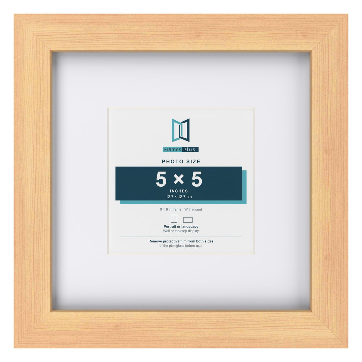 Classic Pine 9 x 9 inch picture frame with a white mount for a 5 x 5 inch photo