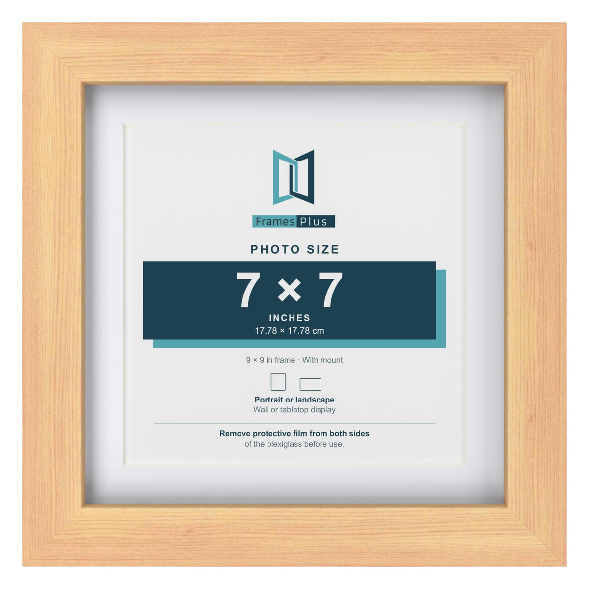 Classic Pine 9 x 9 inch picture frame with a white mount for a 7 x 7 inch photo