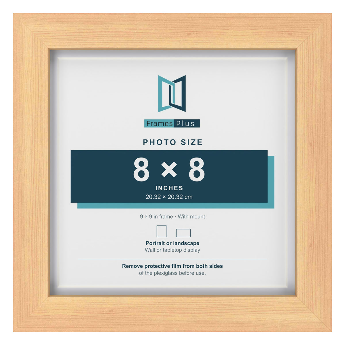 Classic Pine 9 x 9 inch picture frame with a white mount for an 8 x 8 inch photo