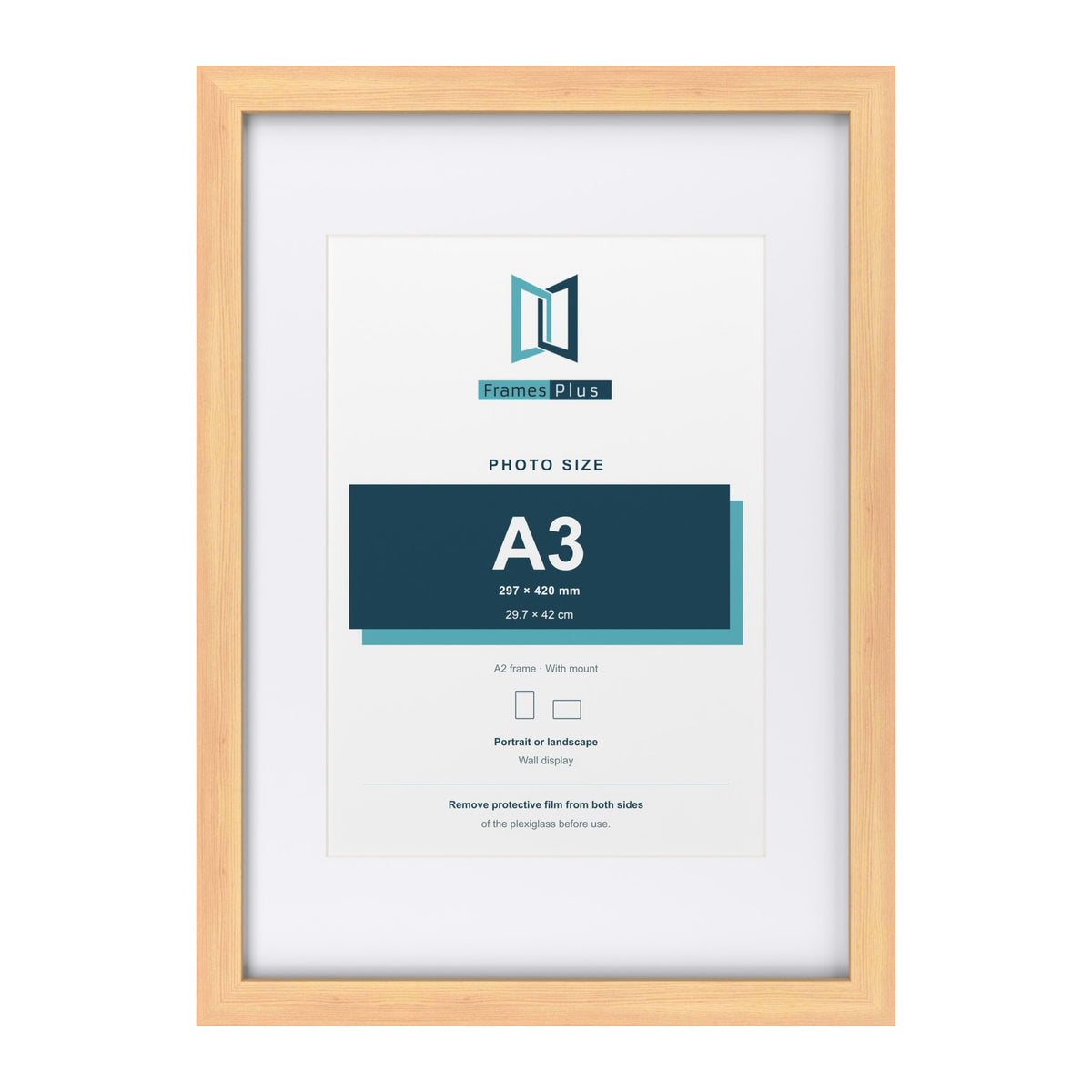 Classic Pine A2 picture frame with a white mount for an A3 photo