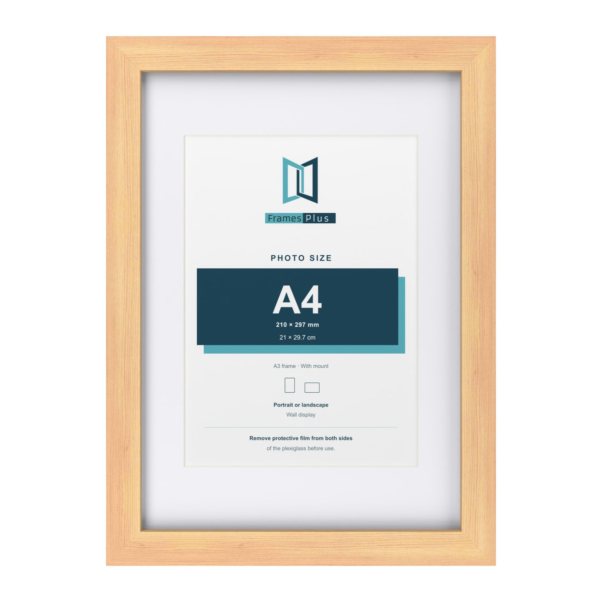 Classic Pine A3 picture frame with a white mount for an A4 photo