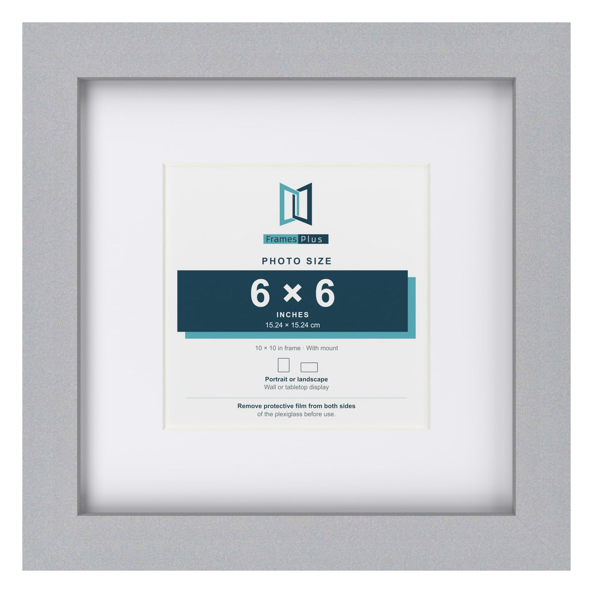 Classic Silver 10 x 10 inch picture frame with a white mount for a 6 x 6 inch photo