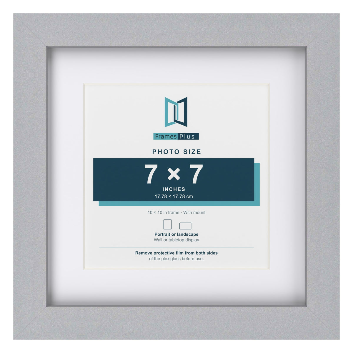 Classic Silver 10 x 10 inch picture frame with a white mount for a 7 x 7 inch photo