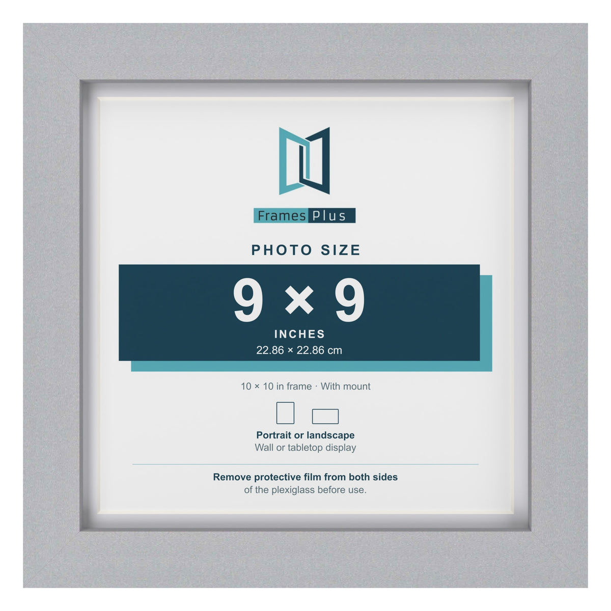 Classic Silver 10 x 10 inch picture frame with a white mount for a 9 x 9 inch photo