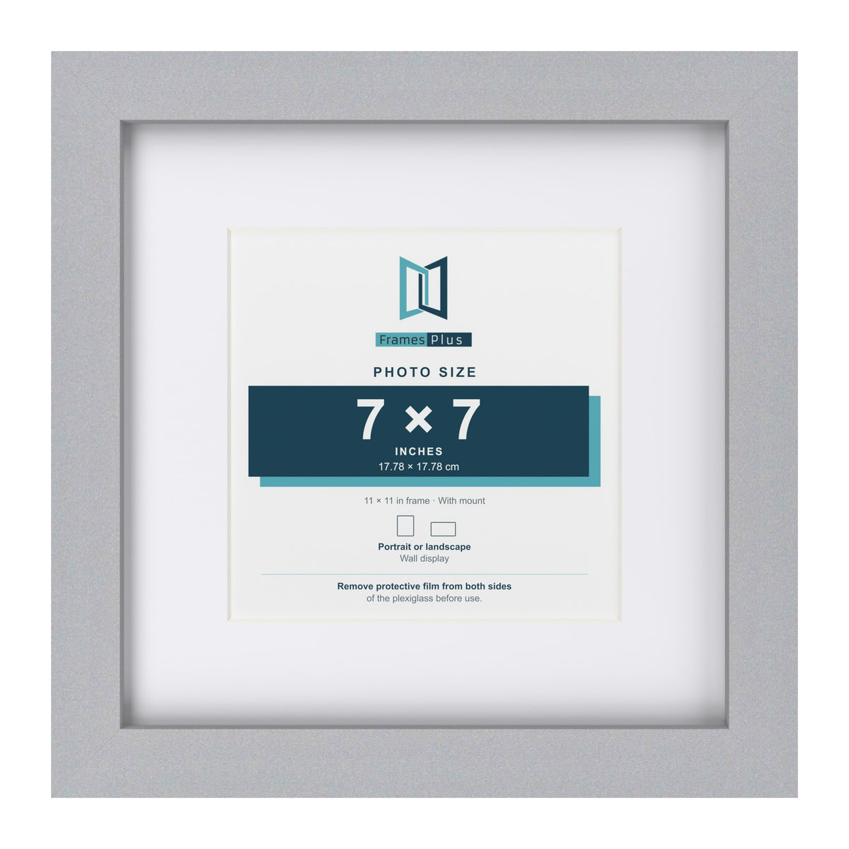 Classic Silver 11 x 11 inch picture frame with a white mount for a 7 x 7 inch photo