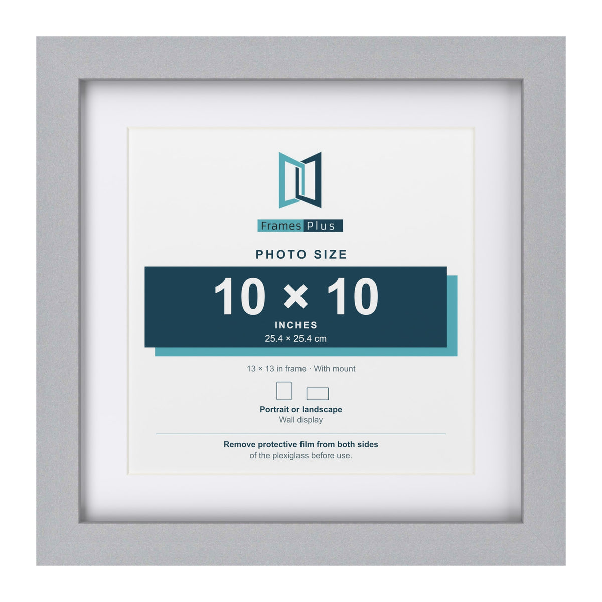 Classic Silver 13 x 13 inch picture frame with a white mount for a 10 x 10 inch photo
