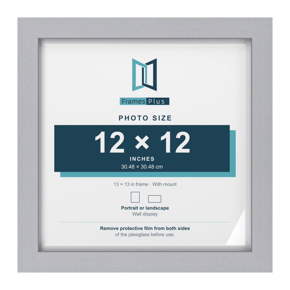 Classic Silver 13 x 13 inch picture frame with a white mount for a 12 x 12 inch photo