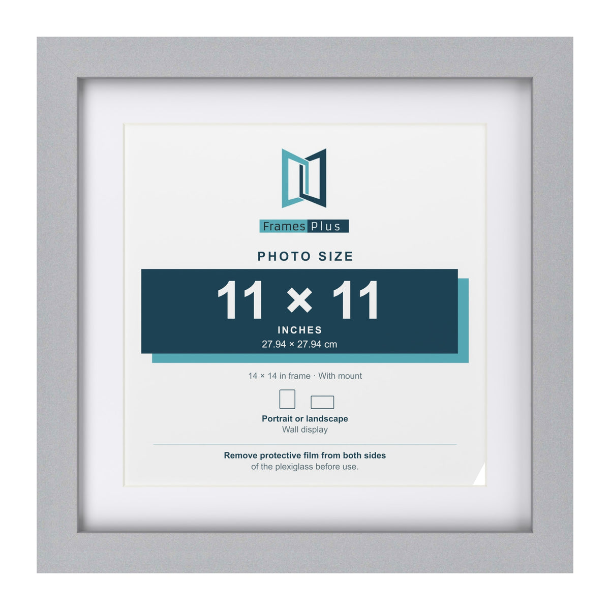 Classic Silver 14 x 14 inch picture frame with a white mount for an 11 x 11 inch photo