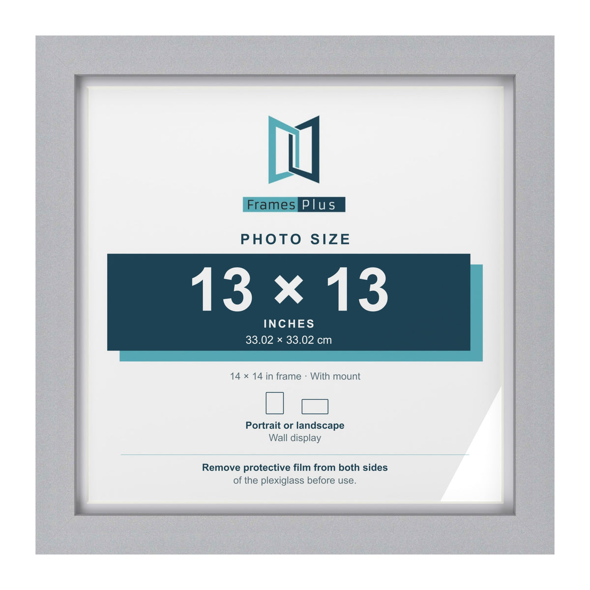 Classic Silver 14 x 14 inch picture frame with a white mount for a 13 x 13 inch photo