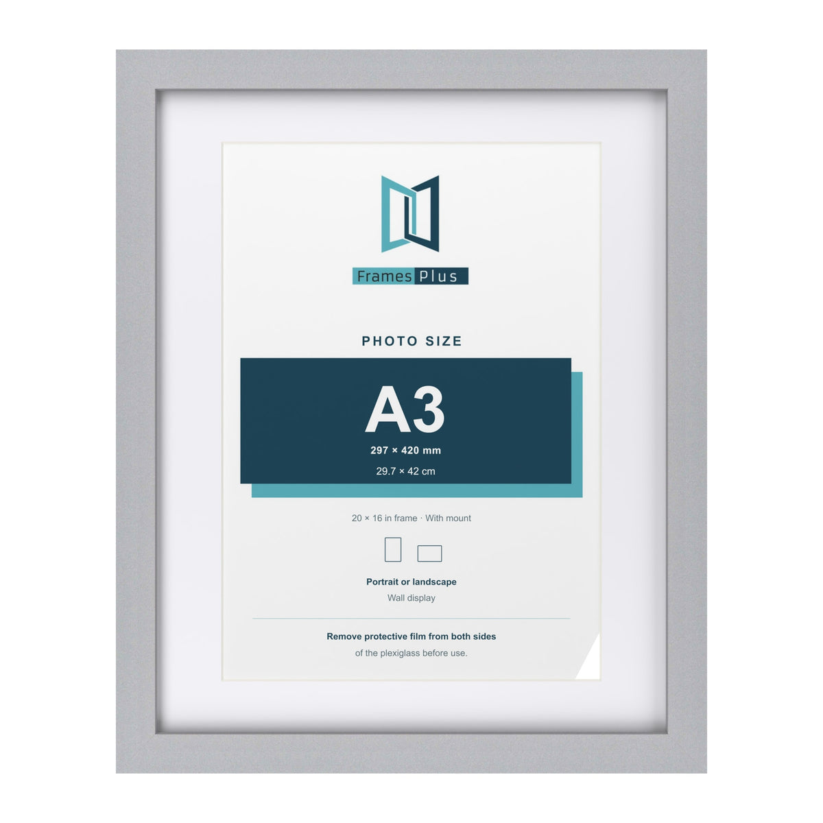 Classic Silver 20 x 16 inch picture frame with a white mount for an A3 photo