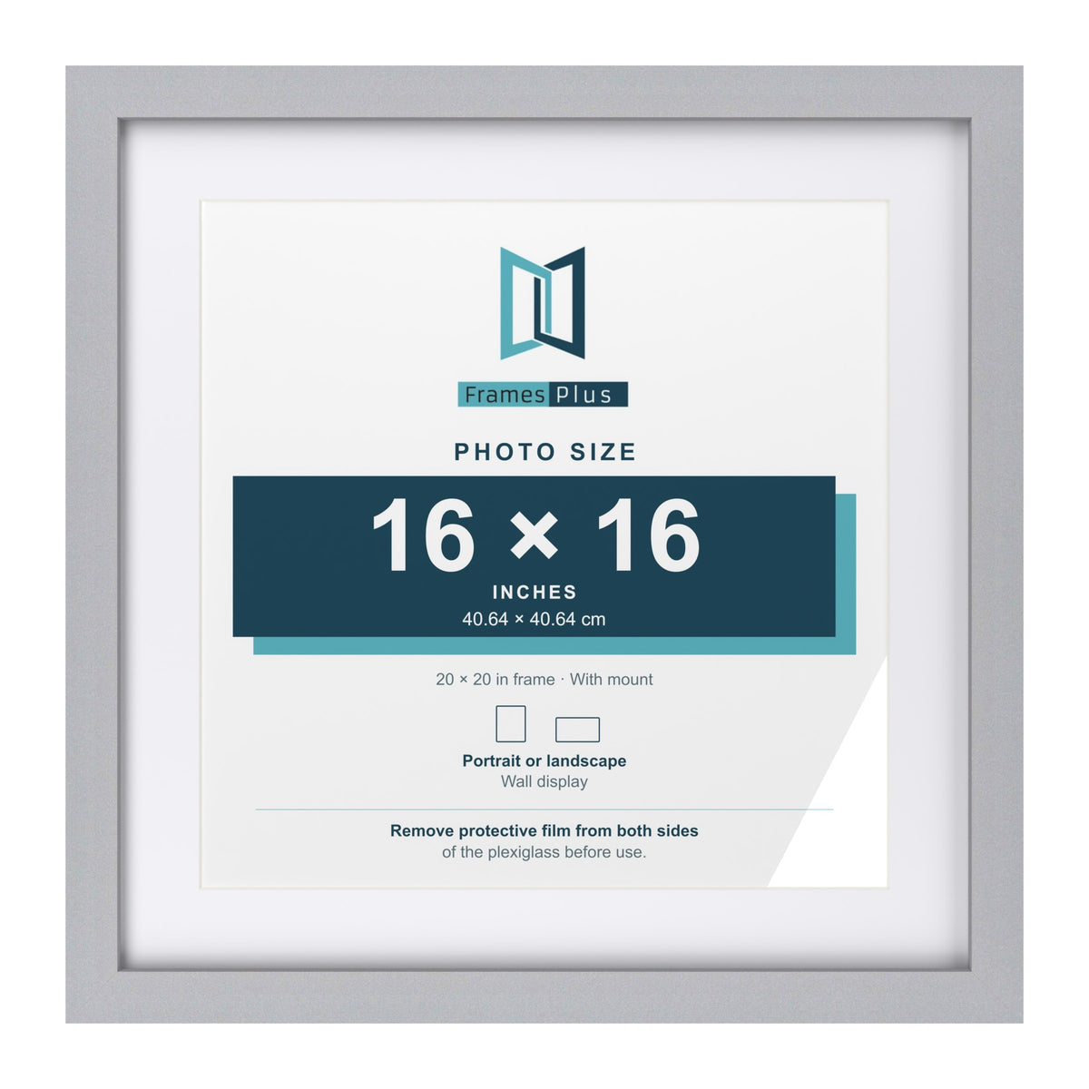 Classic Silver 20 x 20 inch picture frame with a white mount for a 16 x 16 inch photo