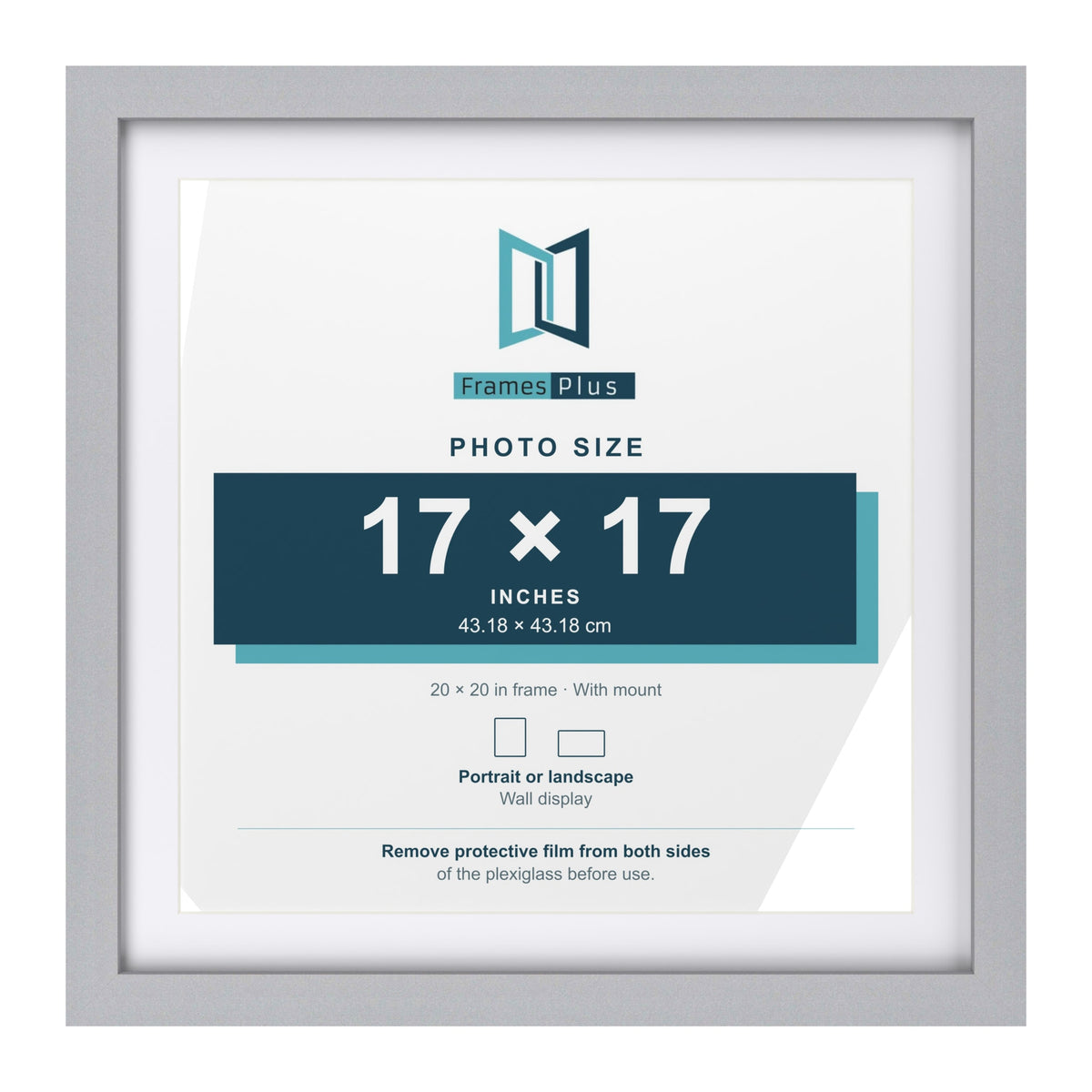 Classic Silver 20 x 20 inch picture frame with a white mount for a 17 x 17 inch photo