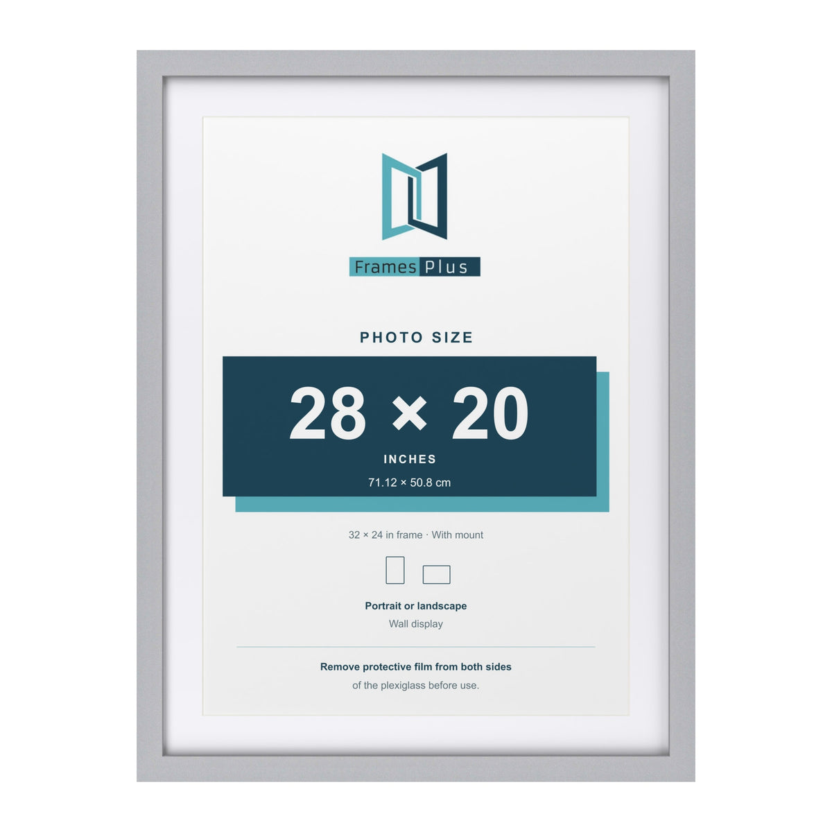 Classic Silver 32 x 24 inch picture frame with a white mount for a 28 x 20 inch photo
