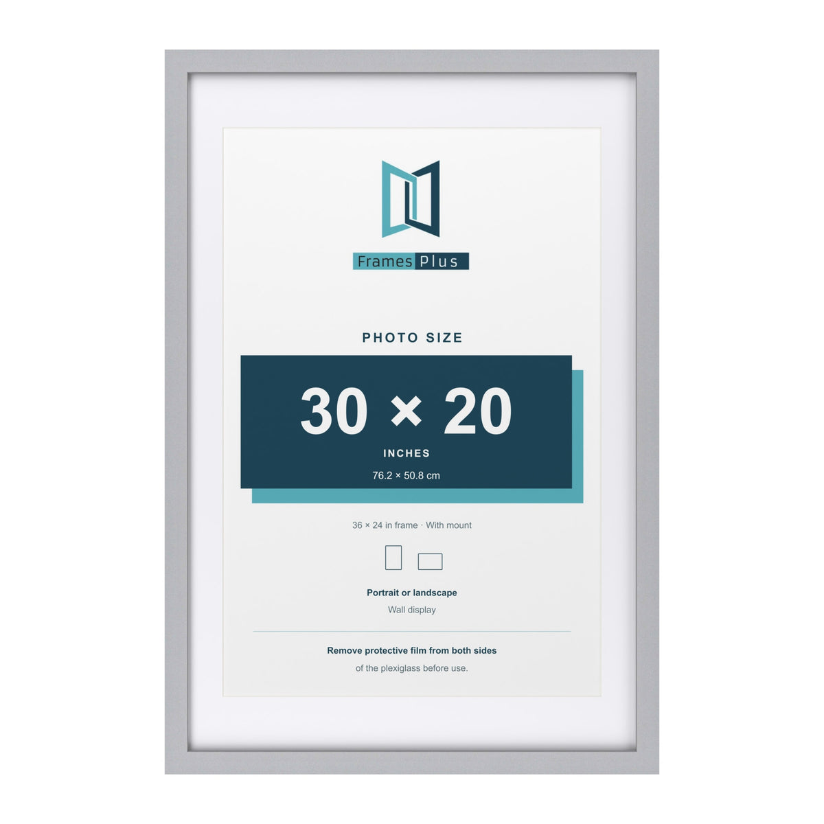 Classic Silver 36 x 24 inch picture frame with a white mount for a 30 x 20 inch photo