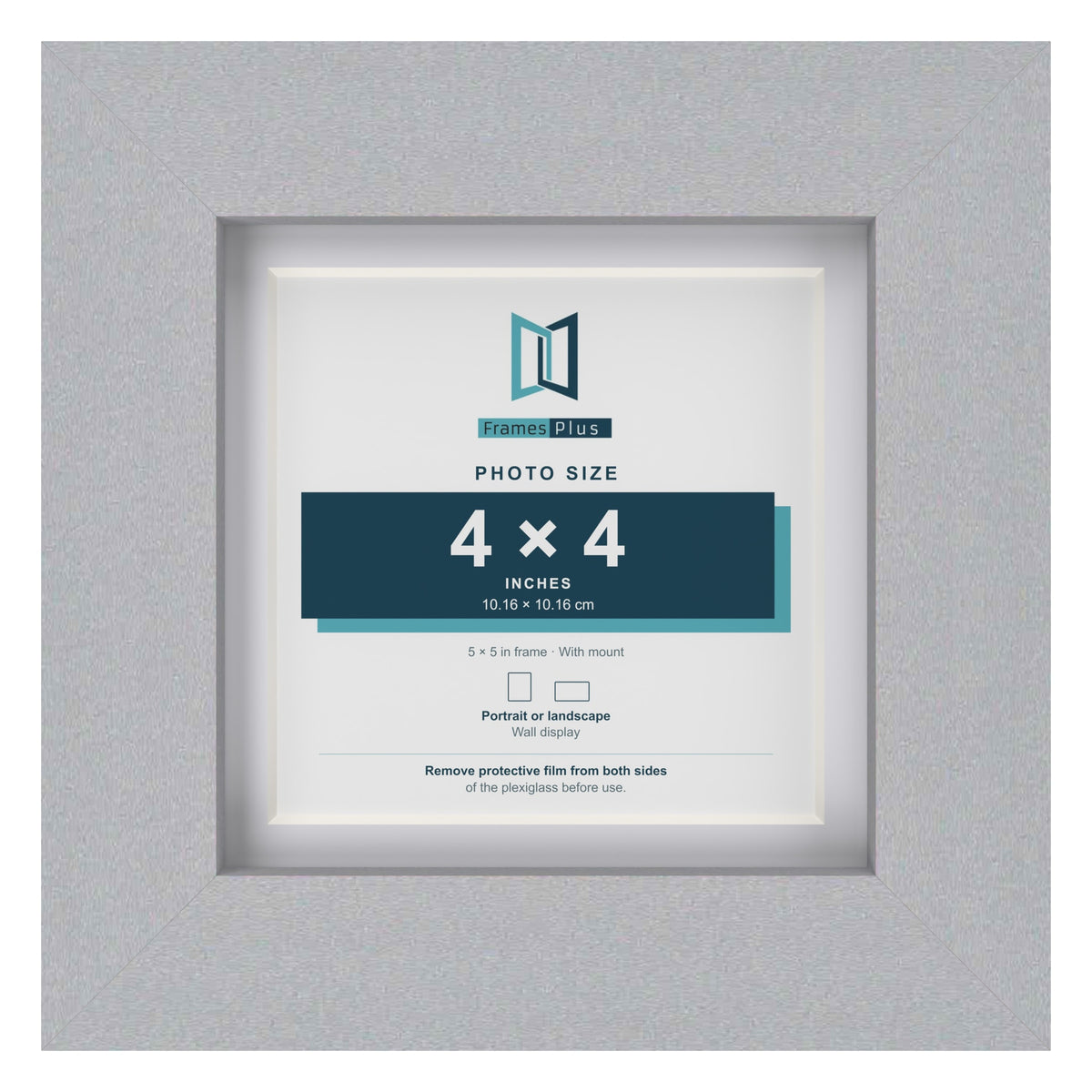 Classic Silver 5 x 5 inch picture frame with a white mount for a 4 x 4 inch photo
