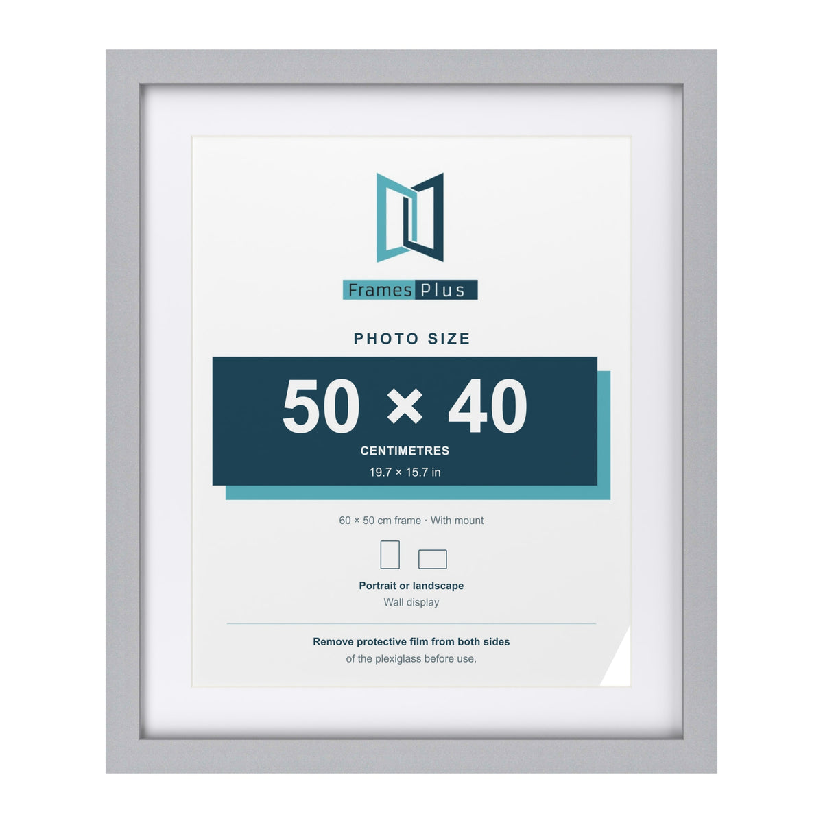 Classic Silver 60 x 50 cm picture frame with a white mount for a 50 x 40 cm photo