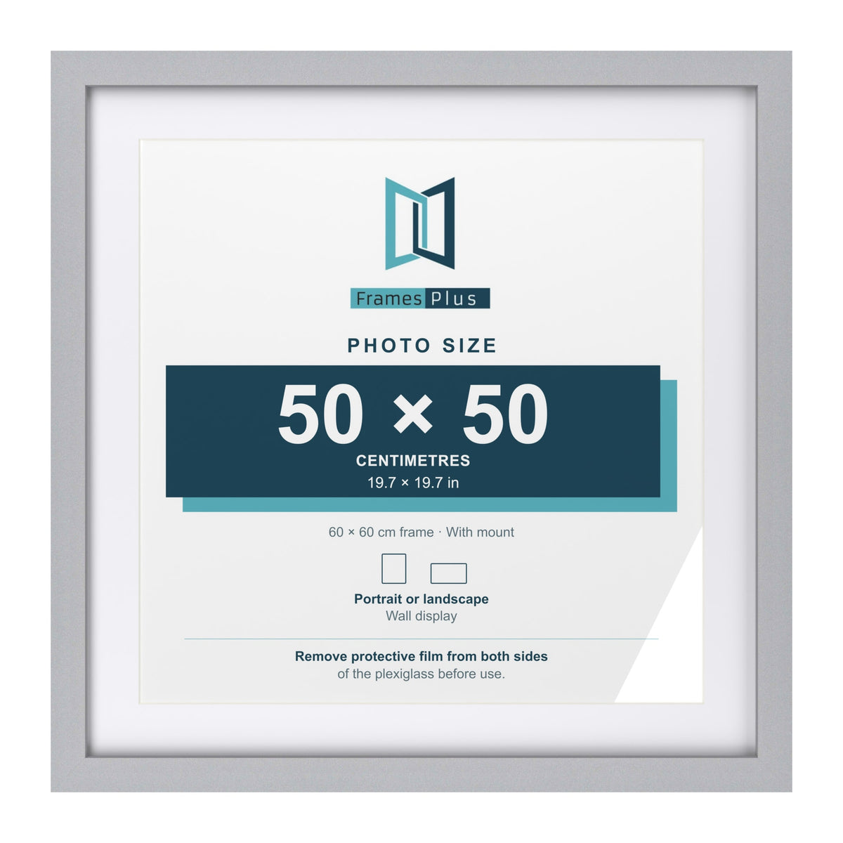 Classic Silver 60 x 60 cm picture frame with a white mount for a 50 x 50 cm photo