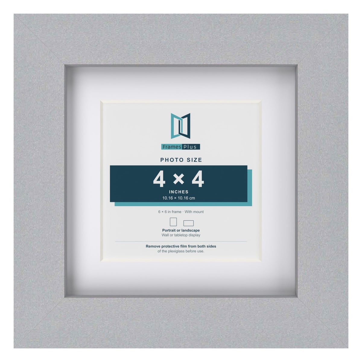Classic Silver 6 x 6 inch picture frame with a white mount for a 4 x 4 inch photo