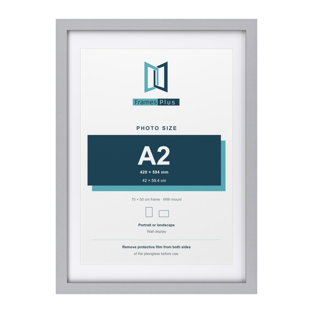 Classic Silver 70 x 50 cm picture frame with a white mount for an A2 photo