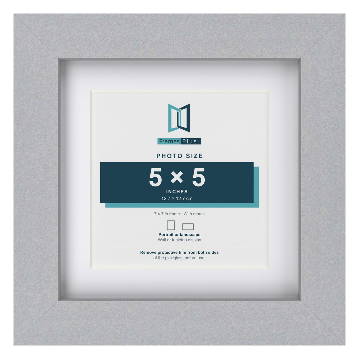 Classic Silver 7 x 7 inch picture frame with a white mount for a 5 x 5 inch photo