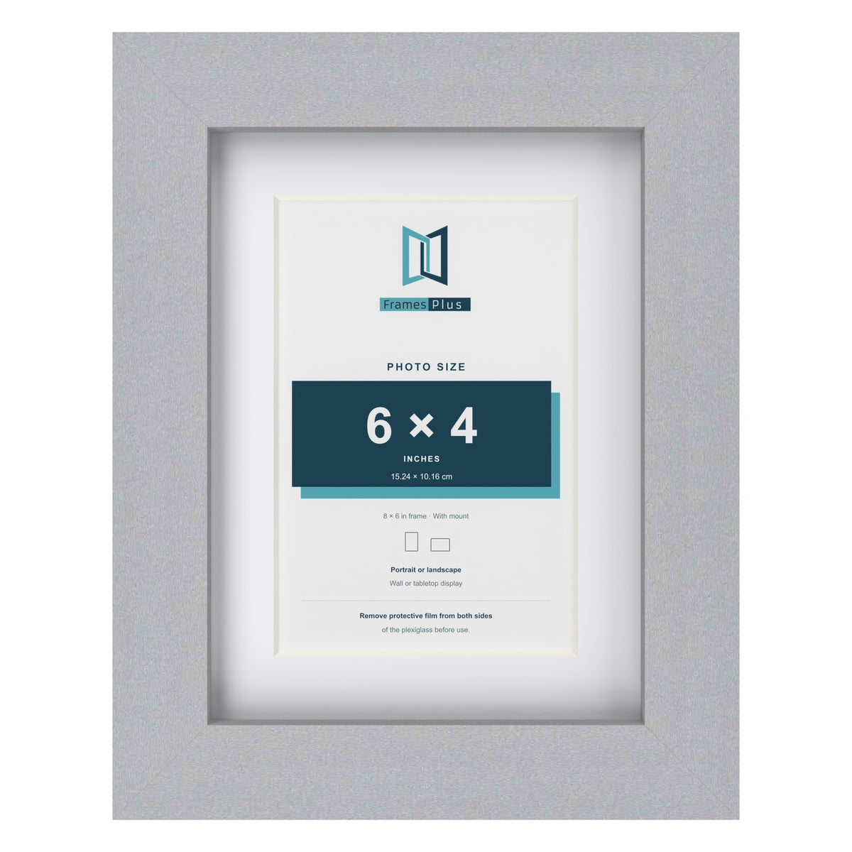Classic Silver 8 x 6 inch picture frame with a white mount for a 6 x 4 inch photo