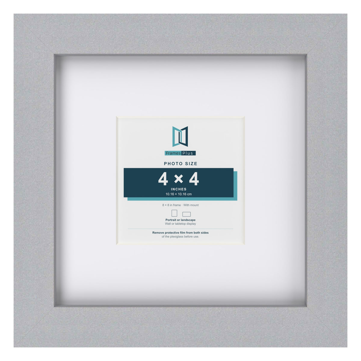 Classic Silver 8 x 8 inch picture frame with a white mount for a 4 x 4 inch photo
