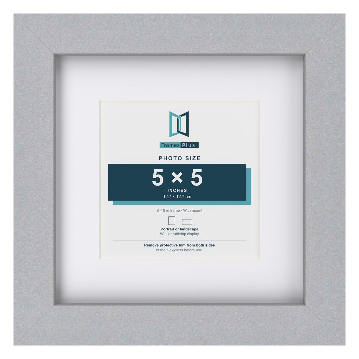 Classic Silver 8 x 8 inch picture frame with a white mount for a 5 x 5 inch photo