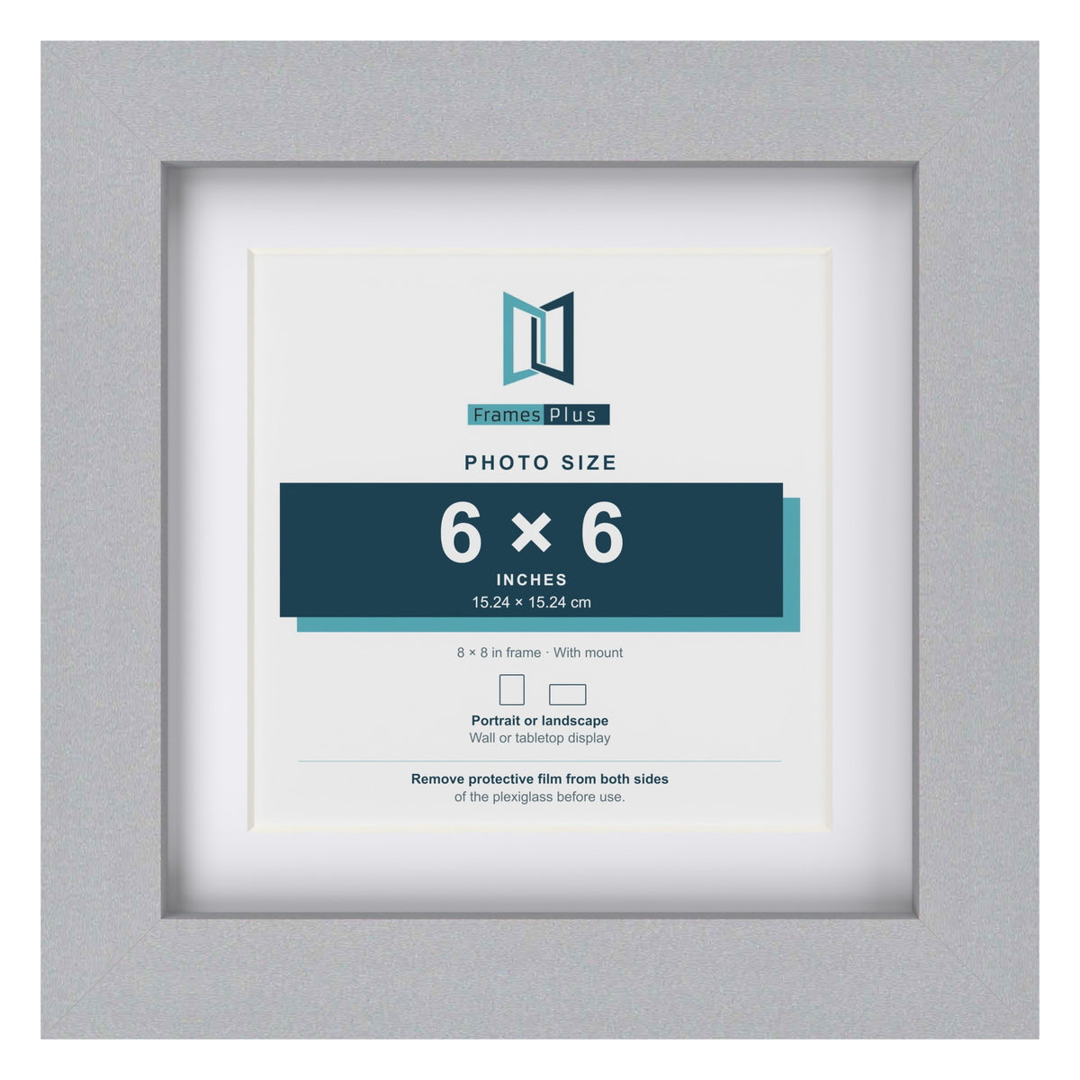 Classic Silver 8 x 8 inch picture frame with a white mount for a 6 x 6 inch photo