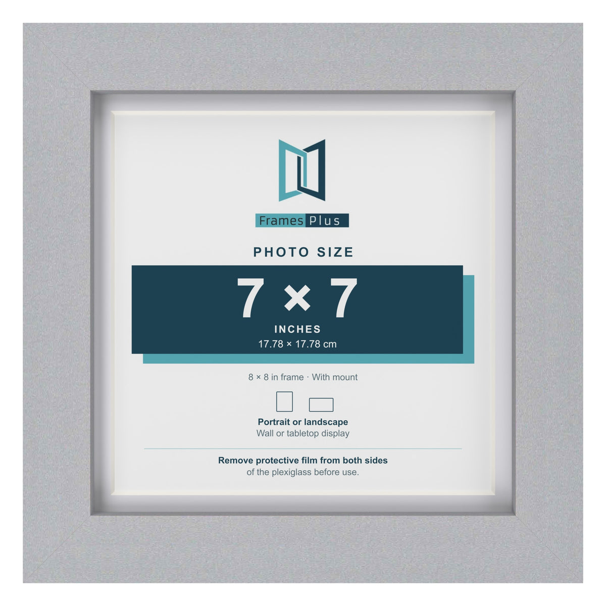 Classic Silver 8 x 8 inch picture frame with a white mount for a 7 x 7 inch photo