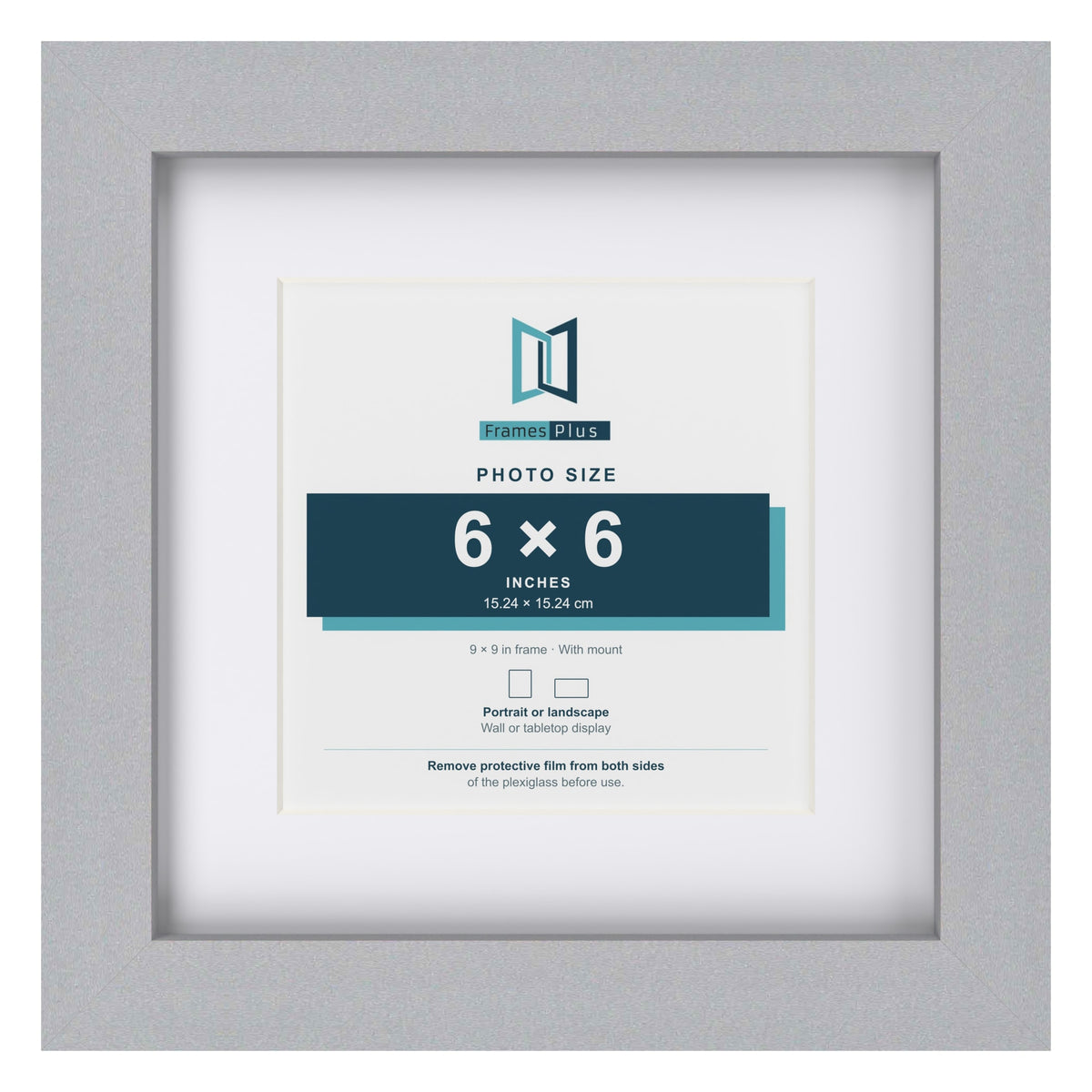 Classic Silver 9 x 9 inch picture frame with a white mount for a 6 x 6 inch photo