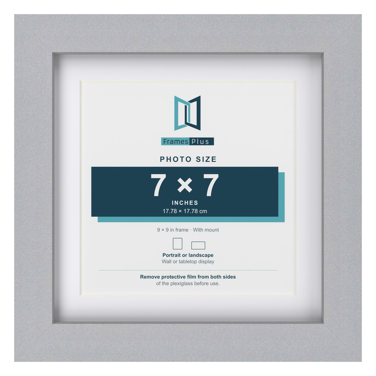 Classic Silver 9 x 9 inch picture frame with a white mount for a 7 x 7 inch photo