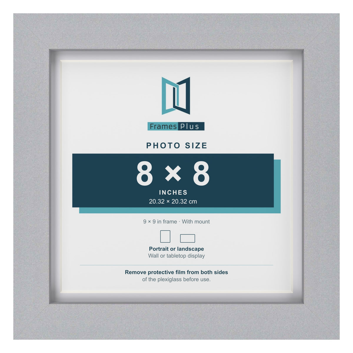 Classic Silver 9 x 9 inch picture frame with a white mount for an 8 x 8 inch photo