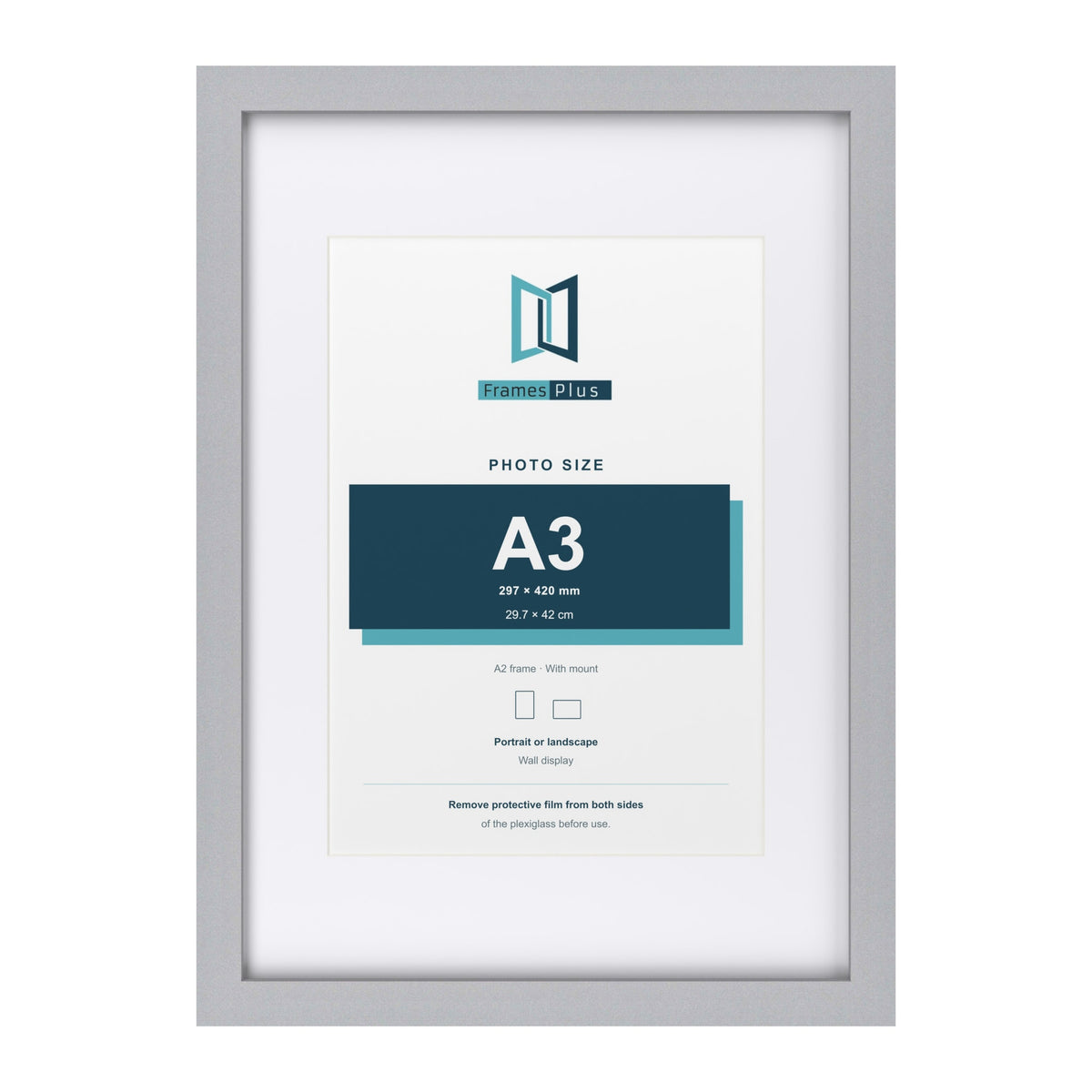 Classic Silver A2 picture frame with a white mount for an A3 photo